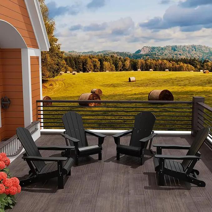 Westin Outdoors Laguna WO Home Furniture Adirondack Chair 4 PC Set Classic Outdoor Patio Folding Chair for Bon Fire Pit Lawn Backyard Beach Plastic Weather-Resistant (Black) by GreenHaven Gardens