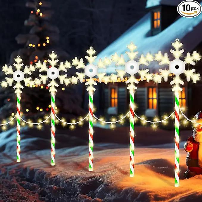Christmas Pathway Lights Snowflake Outdoor 10PK 28inch 250LED 8 Modes Yard Decoration Flashing Waterproof Outdoor Lighted Up Christmas Light Decor for Garden Yard (R&G) by GreenHaven Gardens