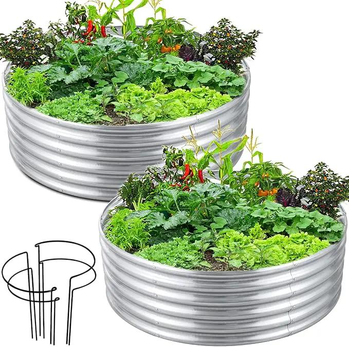 FORTUNO 2 Pack 4 Ft Round Galvanized Raised Garden Bed Kit Box 48 Inches Metal Outdoor Flower Bed Steel Patio Ground Planter for Planting Vegetables and Herb, Silver by GreenHaven Gardens