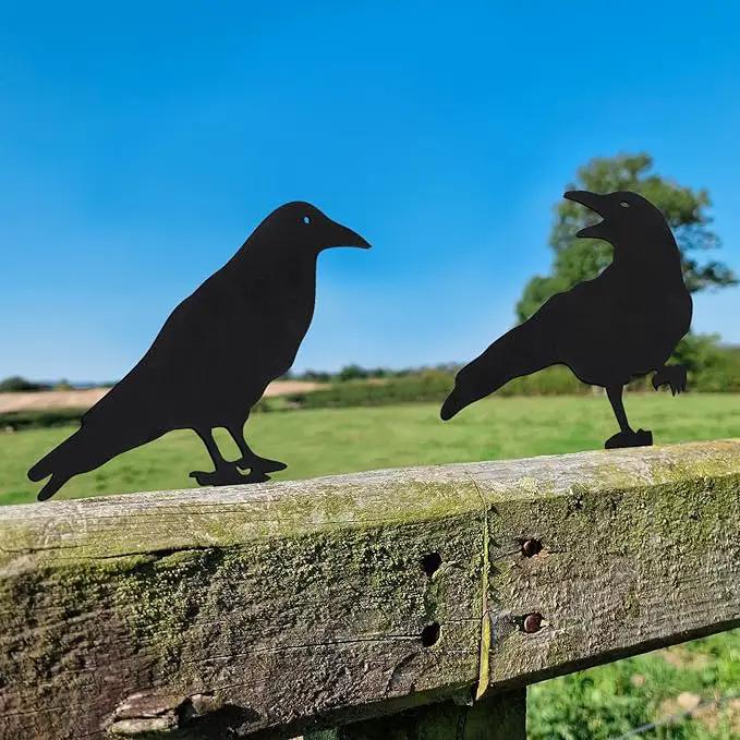 Qmetalart Raven Halloween Decor Outdoor Crow Yard Art Exterior Rustic Metal Black Bird Mini Garden Ornament Fence Topper Gothic Home Decor Outdoor Gate Post Sculpture Witchy Gift by GreenHaven Gardens