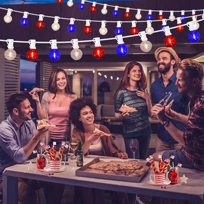 50FT G40 Red White and Blue Lights, 4th of July Decorations Lights Plug in with 50+3 LED Bulbs, Patriotic Decor Indoor Outdoor String Light for Party Patio Garden Bistro Independence Day Memorial Day by GreenHaven Gardens