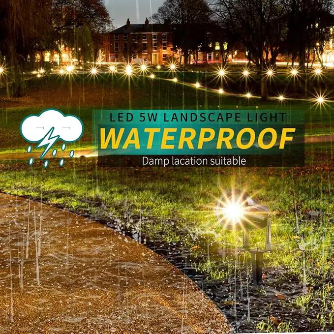 LED Landscape Lights,5W 120V AC Outdoor Pathway Garden Yard Spotlight,IP65 Waterproof Garden Flood Light,Outdoor Spotlight with Stake,UL Cord 5-ft with Plug (Pack of 4, Warm White) by GreenHaven Gardens