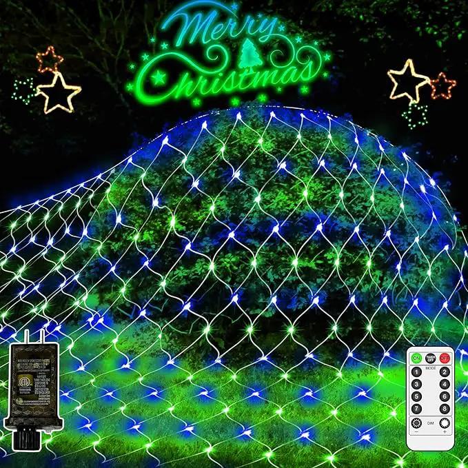 200 LED Christmas Net Lights Outdoor Decorations 3M*2M Mesh Lights Fairy String Lights Plug in with Timer 8 Modes Waterproof for Outside Bush Window Wall Patio Fence Party Decor-Blue and Green by GreenHaven Gardens