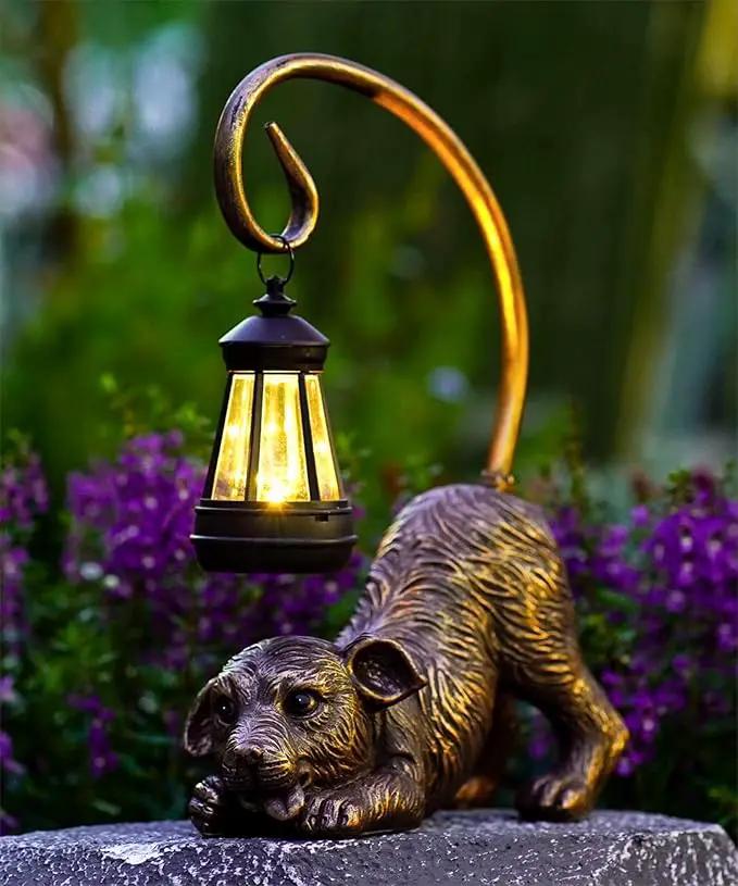 Solar Dog Garden Statue for Outdoor: Outside Sculptures Decor for Art Patio Balcony Yard Lawn – Unique Birthday Gift for Women Mom Grandma by GreenHaven Gardens