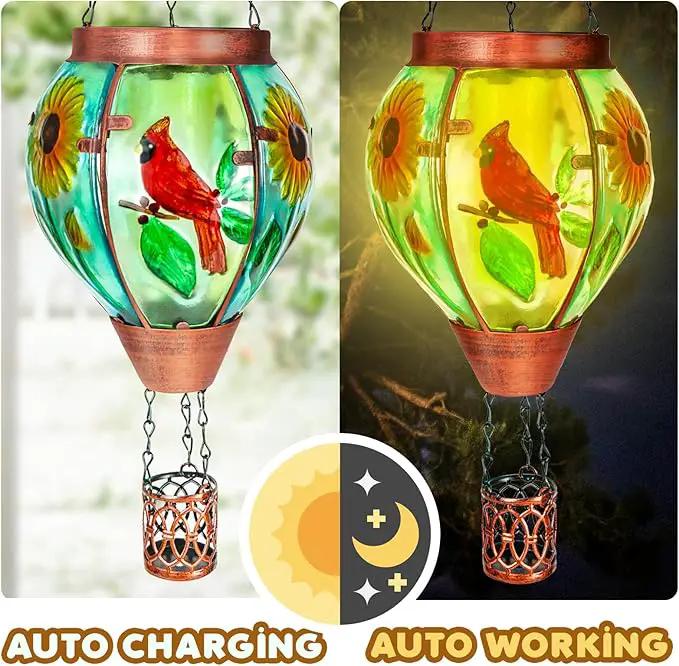 4 Pack Solar Hot Air Balloon Lantern With Flame, Cardinal Glass Solar Hanging Lights Outdoor Yard Patio Farmhouse Decoration, Gifts for Women Grandma Mom by GreenHaven Gardens