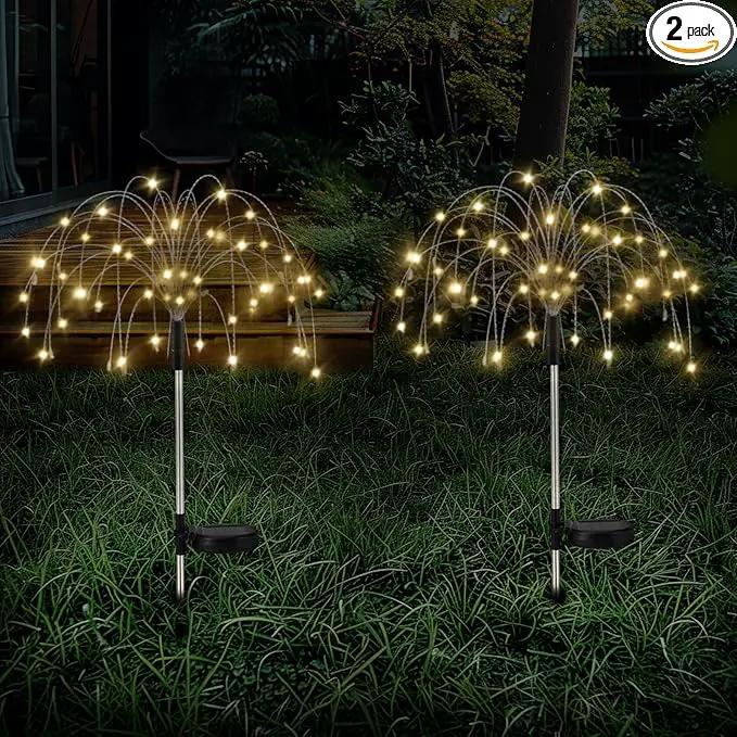 Firework Waterproof LED Solar Lights - 120 LED Outdoor warmer starburst garden decor with 8 modes by GreenHaven Gardens