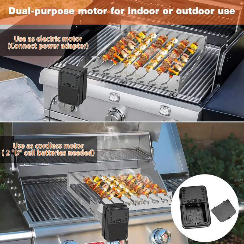 only fire Stainless Steel Electric Skewer Turner, Rotated Grilling Rack Shish Kabob Set with 7 Skewers and Dual-Purpose Rotisserie Motor by GreenHaven Gardens