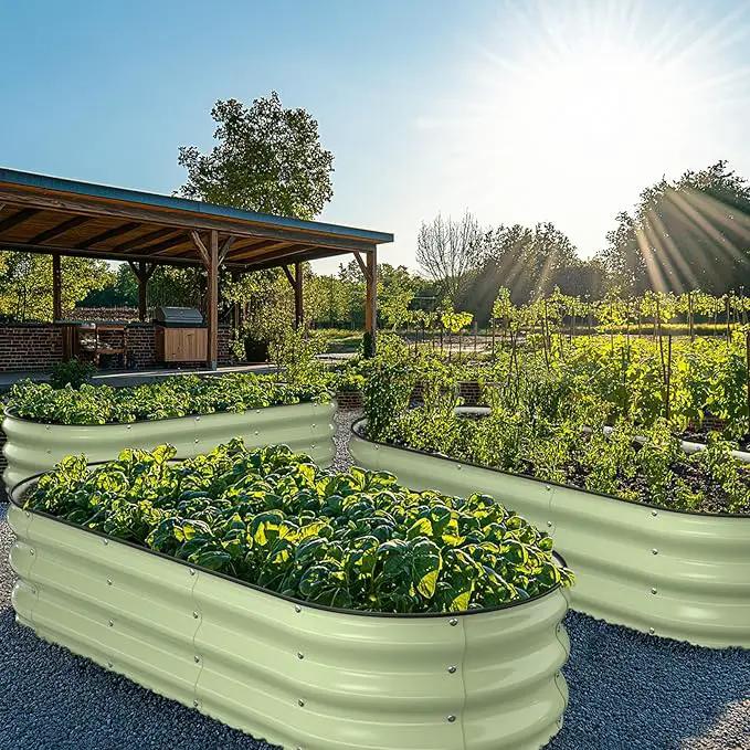 Raised Garden Bed Kit, 5x2x1 ft Galvanized Planter Box Outdoor with Safety Edging, Large Metal Raised Beds for Gardening Vegetables Flower Fruits (Avocado Green) by GreenHaven Gardens