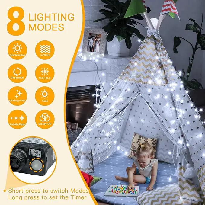 Ollny Outdoor String Lights 200LED 60FT, Cool White Connectable Plug in Fairy Light, 8 Modes Waterproof Timer Christmas Lights for Indoor Outside Bedroom House Party Wedding by GreenHaven Gardens