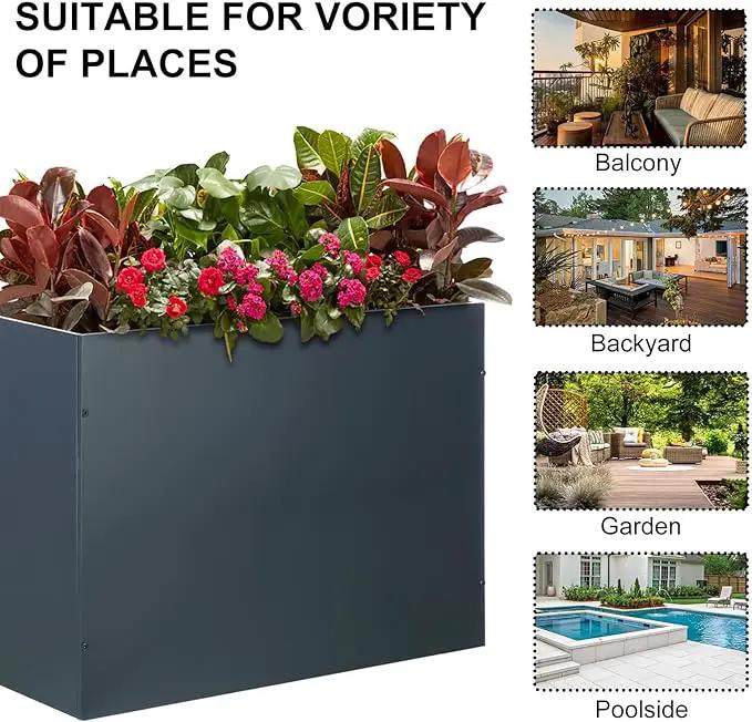 SUNNYPARK Large Metal Planter Box 32”x 12”x 24”, Rectangular Modern Grey Metal Planter Box Heavy Duty with Drainage Holes for Outdoor Garden Patio by GreenHaven Gardens