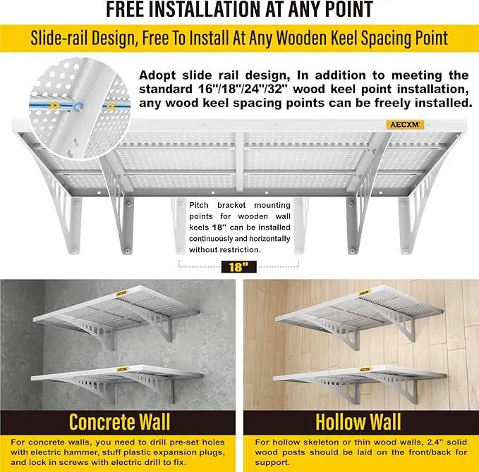 2-Pack 2x3ft Adjustable Garage Wall Shelving 560lbs Load Capacity Heavy Duty Wall Mounted Storage Shelf Metal Floating Shelves for Garage(White) by GreenHaven Gardens