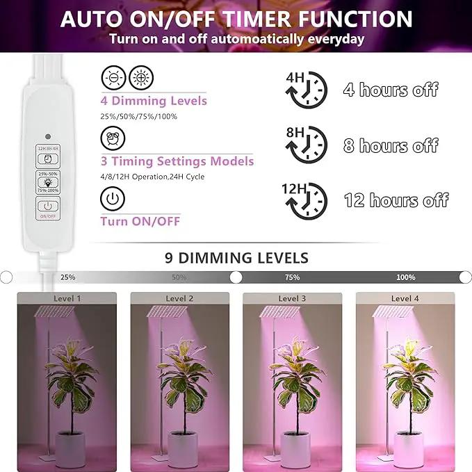 Grow Lights with Base, Double Head, Full Spectrum LED Grow Light for Indoor Plants, 240 Leds, 4 Dimmable Levels, Timer 4/8/12h, 12-60inches Height Adjustable, 36w, Ideal for Desk Small Plants by GreenHaven Gardens