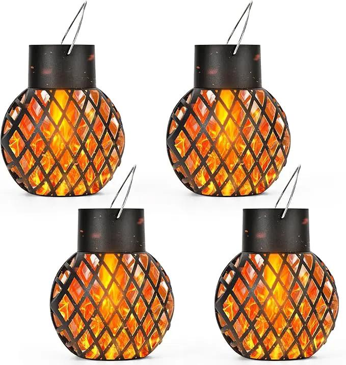 GIGALUMI Solar Lights Outdoor Waterproof,4 Pack Solar Hanging Lights with Flickering Flame,Outdoor Solar Lights for Yard,Patio,Tree,Camping,Christmas Decoration,New Upgraded Larger Lanterns by GreenHaven Gardens