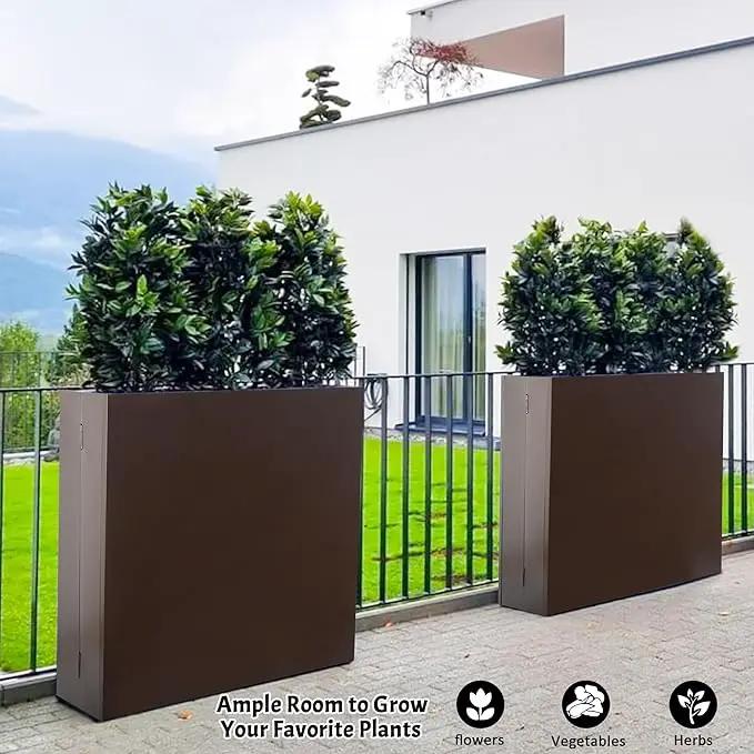 Metal Rectangular Planter, 35.5"x 10"x 28" Brown Planter Box for Outdoor, Easy Installation Galvanized Steel Planter with Drainage Holes, Outdoor Planter for Porch/Patio/Garden by GreenHaven Gardens