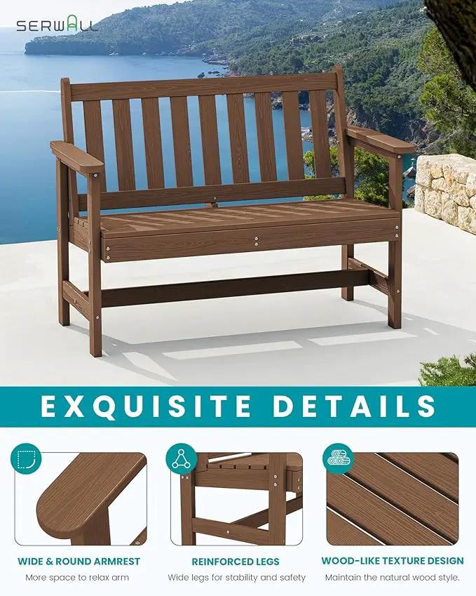 SERWALL Outdoor Bench, HDPE Outdoor Benches Weatherproof, 2-Person Garden Bench with 660 lbs Weight Capacity, Patio Benches for Outdoors, Garden, Porch, Backyard and Park, Brown, 6 Pack by GreenHaven Gardens
