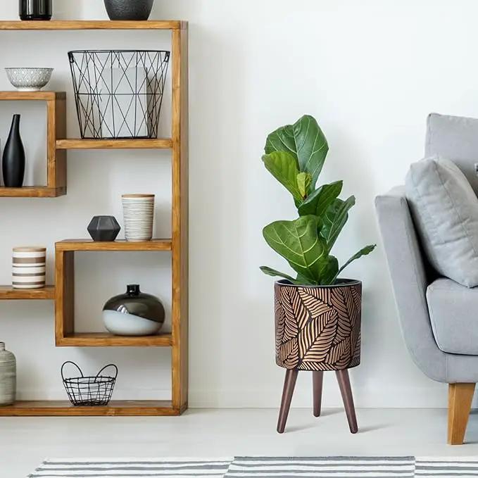 D'vine Dev 10 Inch Planter Pot with Stand, Mid-Century Tall Plant Pot with Legs for Indoor Plants, Medium, Bronze/Grey, 88-L-B-6 by GreenHaven Gardens