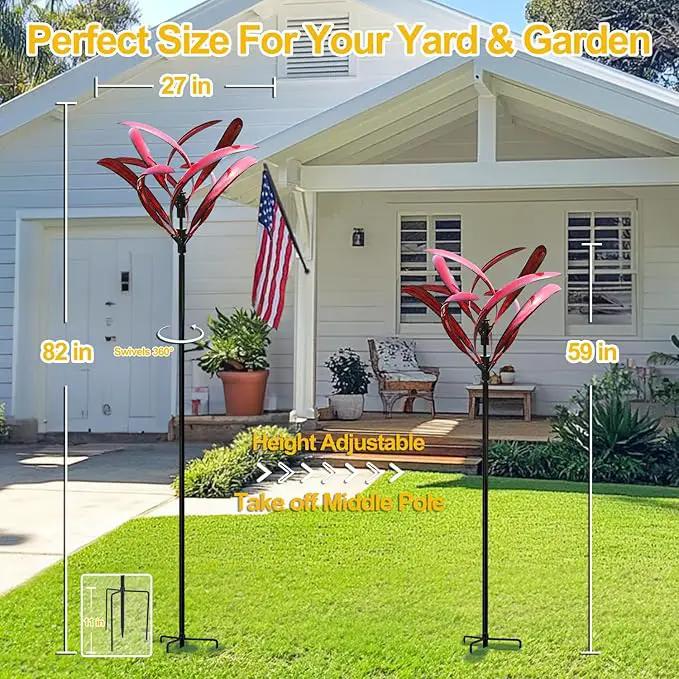 LimeHill Wind Spinner for Garden and Yard - Large Metal Kinetic Wind Sculptures Yard Art Outdoor (Burgundy 2) by GreenHaven Gardens