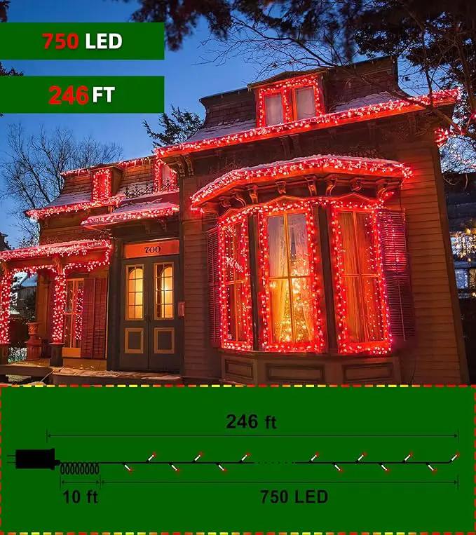 750 LED Outdoor Christmas Lights Decorations, 246ft Green Wire LED Christmas String Lights with Timer Memory, Twinkle Lighs for Indoor Outdoor Xmas Party Christmas Tree Wedding Garden Patio Red by GreenHaven Gardens