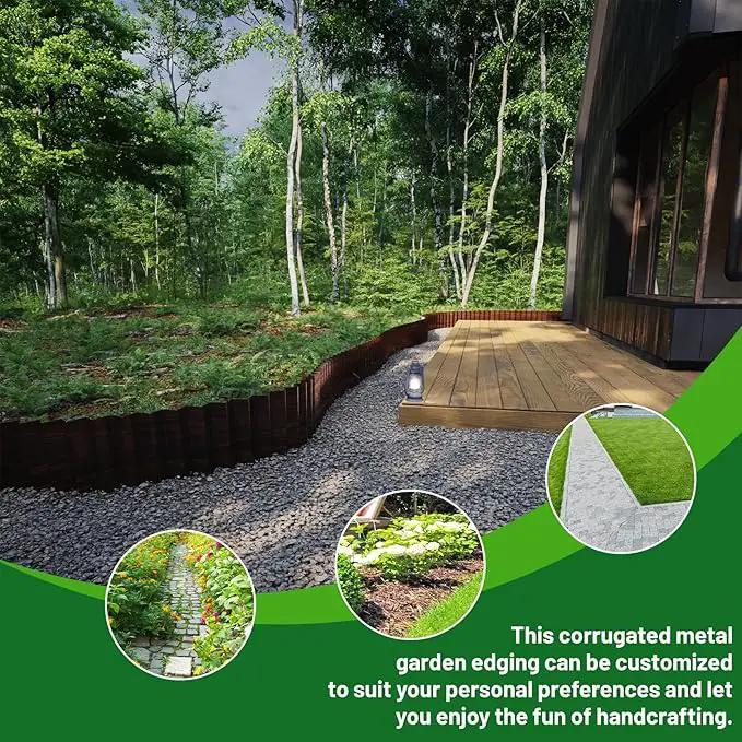 SnugNiture Corrugated Metal Garden Edging,12" x 20' Sturdy Lawn Edging Border,Landscape Edging Border for Lawn, Flower Bed,Garden and Yard(Brown) by GreenHaven Gardens
