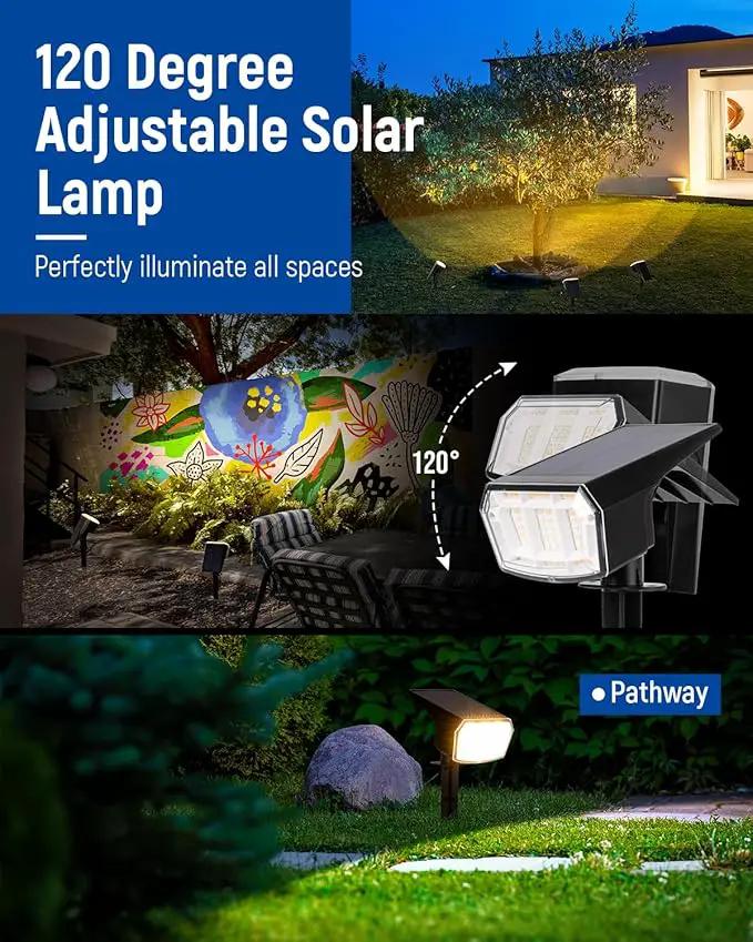 Solar Spotlights - 63LED Outdoor Solar Lights, 3 Pack, IP65 Waterproof, Warm Light by GreenHaven Gardens