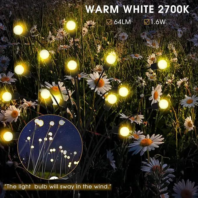 Solar Powered Firefly Lights Outdoor Waterproof 2-Pack, Swaying as Wind Blows, 8 LED Bulbs, Solar Garden Lights, Warm White, Outdoor Decorative Lights for Pathway Yard Patio Decorations by GreenHaven Gardens