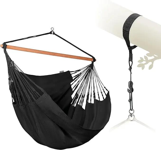 LA SIESTA® XL King Habana Cotton Hammock Chair Swing & Tree Mount Kit - Hammock Swing Chair w/Suspension Kit for Trees Beams & Posts - Indoor Outdoor Hanging Chair for Bedroom Patio - Onyx by GreenHaven Gardens