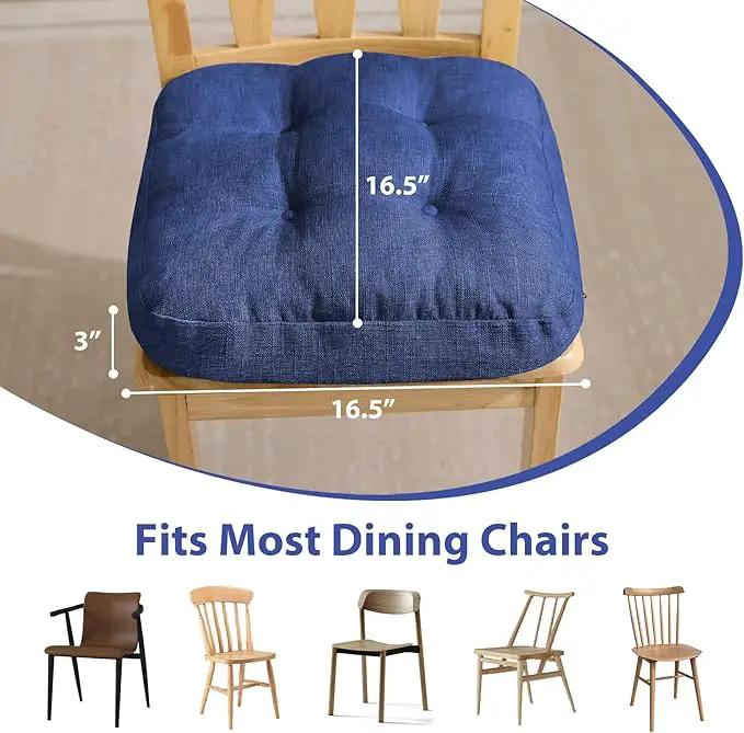 Chair Cushions, Dining Chair Cushions, Tufted Indoor Chair Pads, Set of 2, Navy Blue, 16.5'' x 16.5'' x 3.5'' by GreenHaven Gardens