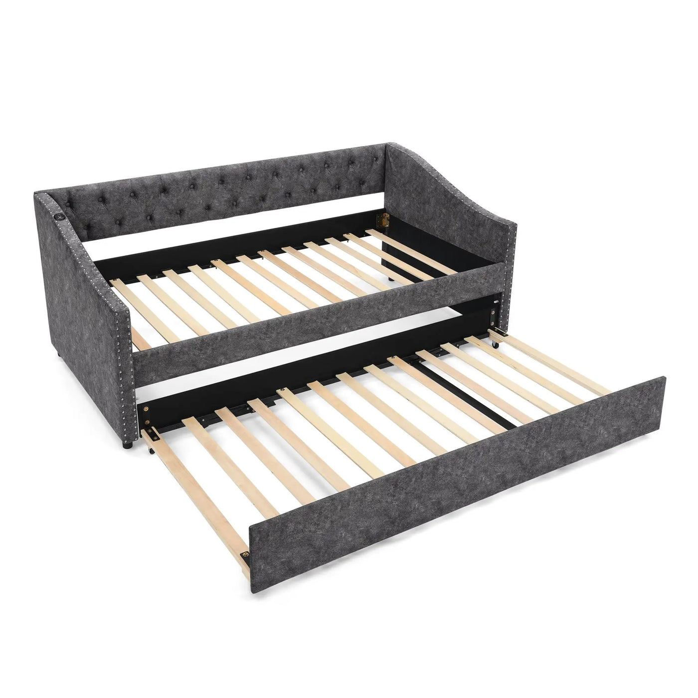 Upholstered Daybed With USB Charging & Pull Out Bed by HouseOfZazla