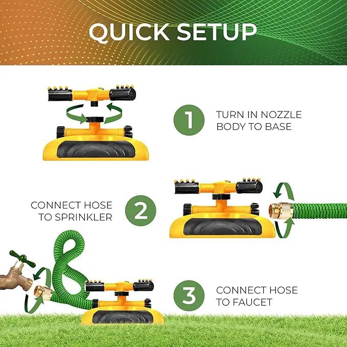 Joeys Sprinkler for Yard, Rotating Garden Sprinkler for Large Area Coverage, Lawn and Yard Sprinklers (Yellow) by GreenHaven Gardens