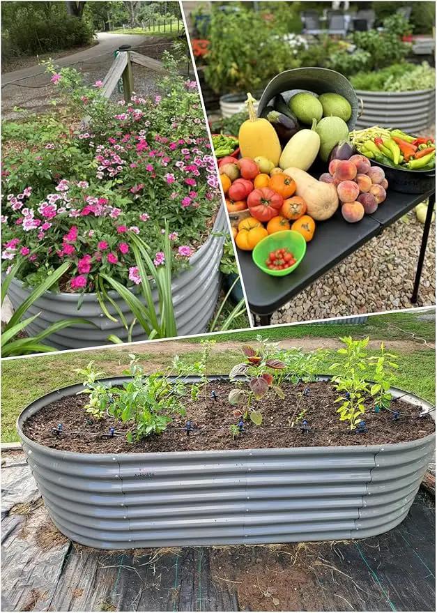 A ANLEOLIFE 8x4x2ft Galvanized Raised Garden Bed Kit, Oval Metal Deep Root Planters for Outdoor Plants Vegetables Flowers Herb, Large Bottomless, 478 Gallon Capacity- Quartz Grey by GreenHaven Gardens