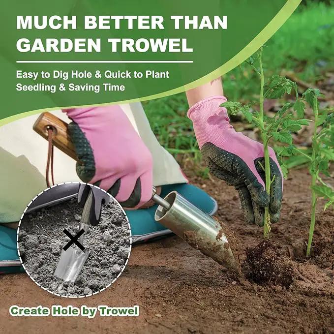 Haliaeetus Small Bulb Planter Tool, Sharp Edge Bulb Planter for Breaking Through Soil, Heavy Duty Stainless Steel Bulb Planter Tool, Small Bulb Digger with Comfortable Wood Handle for Seed Planting by GreenHaven Gardens