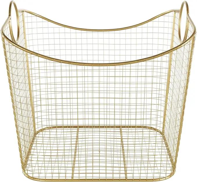 Deco 79 Metal Decorative and Functional Storage Basket Deep Basket Organizer with Round Handles, Basket for Storage 20" x 18" x 19", Gold by GreenHaven Gardens