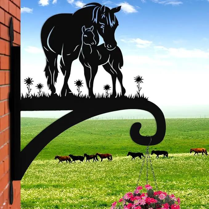 Plant Hangers Outdoor Heavy Duty Iron Decorative Mare & Foal Silhouette Plant Hooks for Hanging Baskets 11 inch Hanging Plant Bracket Wall Hooks for Flower Pot Bird Feeder Wind Chimes by GreenHaven Gardens