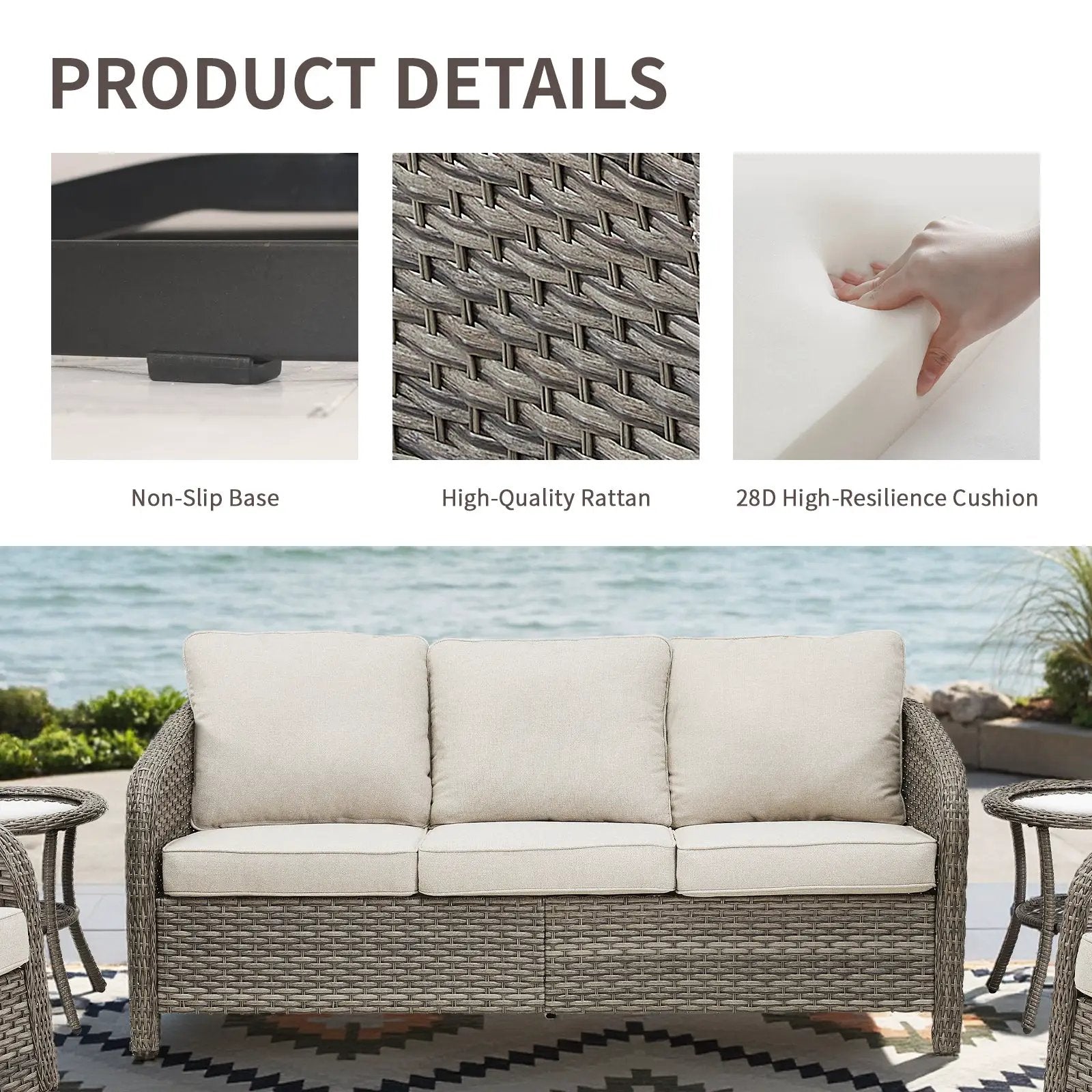 73.6" PE Wicker Rattan Outdoor Furniture Set - 3 Seat Sofa by HouseOfZazla