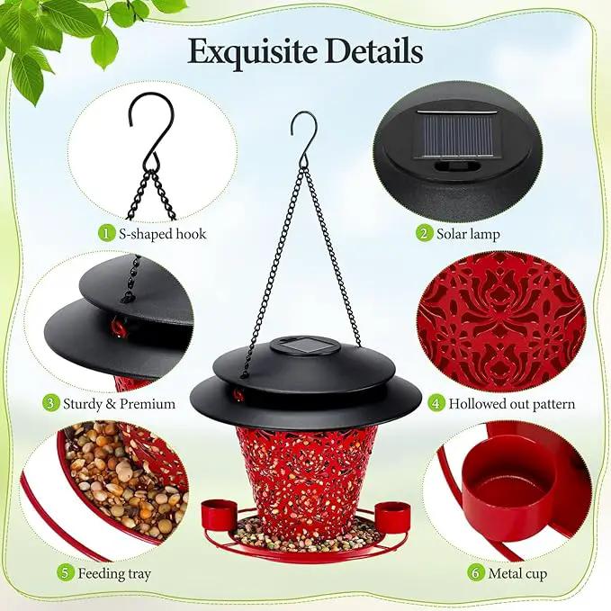 Solar Bird Feeders for Outside Hanging Metal Wild Bird Feeder Solar Lanterns Outdoor Waterproof Garden Decor for Yard red by GreenHaven Gardens
