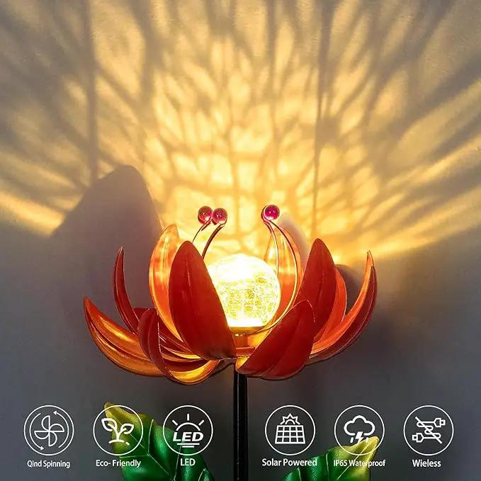 Solar Lights Outdoor Garden Decor, Solar Wind Spinner Yard Decorations for Outside, Lotus Windmill Pathway Lights with LED Cracked Crystal Ball Waterproof Flower Sculpture for Patio Lawn Garden Gifts by GreenHaven Gardens