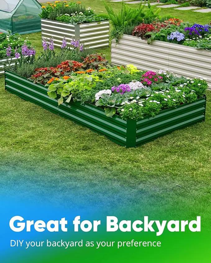 Quictent Galvanized Raised Garden Bed 8x4x1 Ft Metal Planter Box for Vegetables Bottomless for Backyard, 2 Tomato Cages Included, Green by GreenHaven Gardens