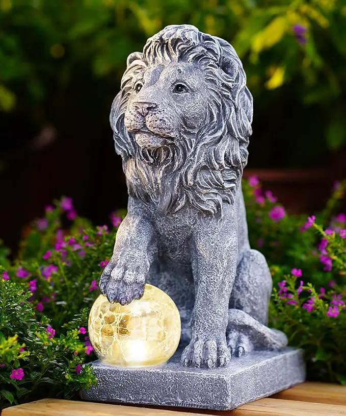Nacome Solar Guardian Lion Garden Statue: Outdoor Decor Sculpture with Ball Lights for Yard Art Porch Patio - Unique Birthday Gifts for Women Mom by GreenHaven Gardens
