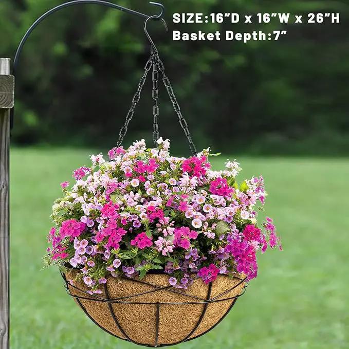 Hanging Planters for Outdoor Plants: 4 Pack 16" Hanging Baskets Flower Pots with Coco Liners & Plastic Saucer Extra Large Deep Hanging Plant Holder for Porch Balcony Garden Décor by GreenHaven Gardens