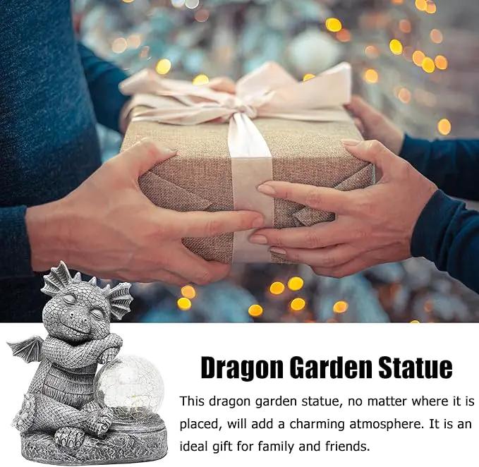 Garden Outdoor Dragon Statue Holding Solar Magic Orb LED Light Resin Adorable Baby Dragon Figurines for Patio Balcony Yard Lawn Garden Unique Housewarming Gift for Mom Grandma by GreenHaven Gardens