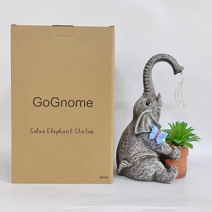 Solar Powered Resin Elephant Garden Statue with Water Fountain Light - Durable Outdoor Decor for Patio and Lawn - Unique Elephant Gift for All Ages by GreenHaven Gardens