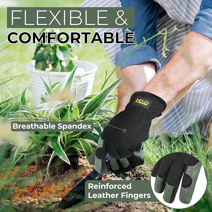 HANDLANDY Leather Work Gloves for Men & Women, Reinforced Durable Garden Gloves, Cowhide Working Glove for Gardening by GreenHaven Gardens