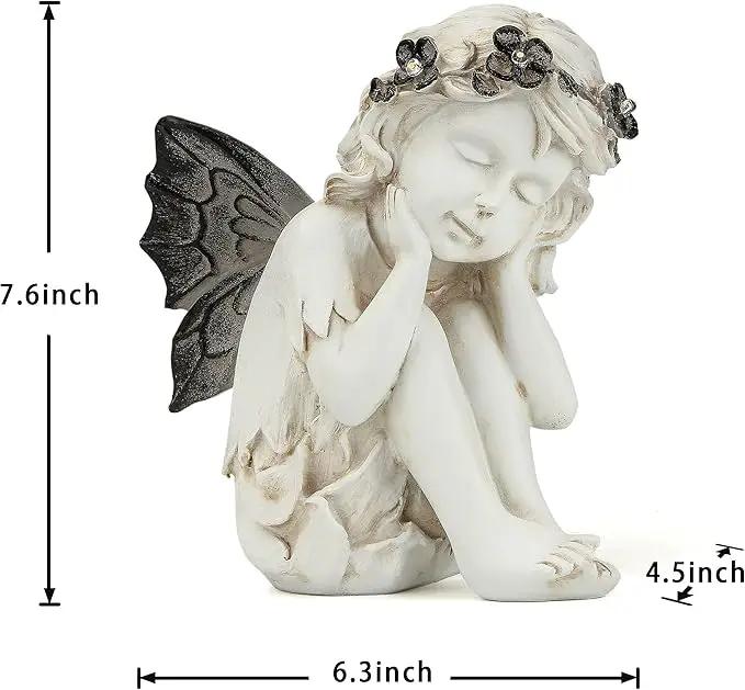 Leekung Ivory White Resin Sculpture, Angel Figurine with Solar Powered Lights for Outdoor Decor, Garden Decorations & Memorial Gifts by GreenHaven Gardens