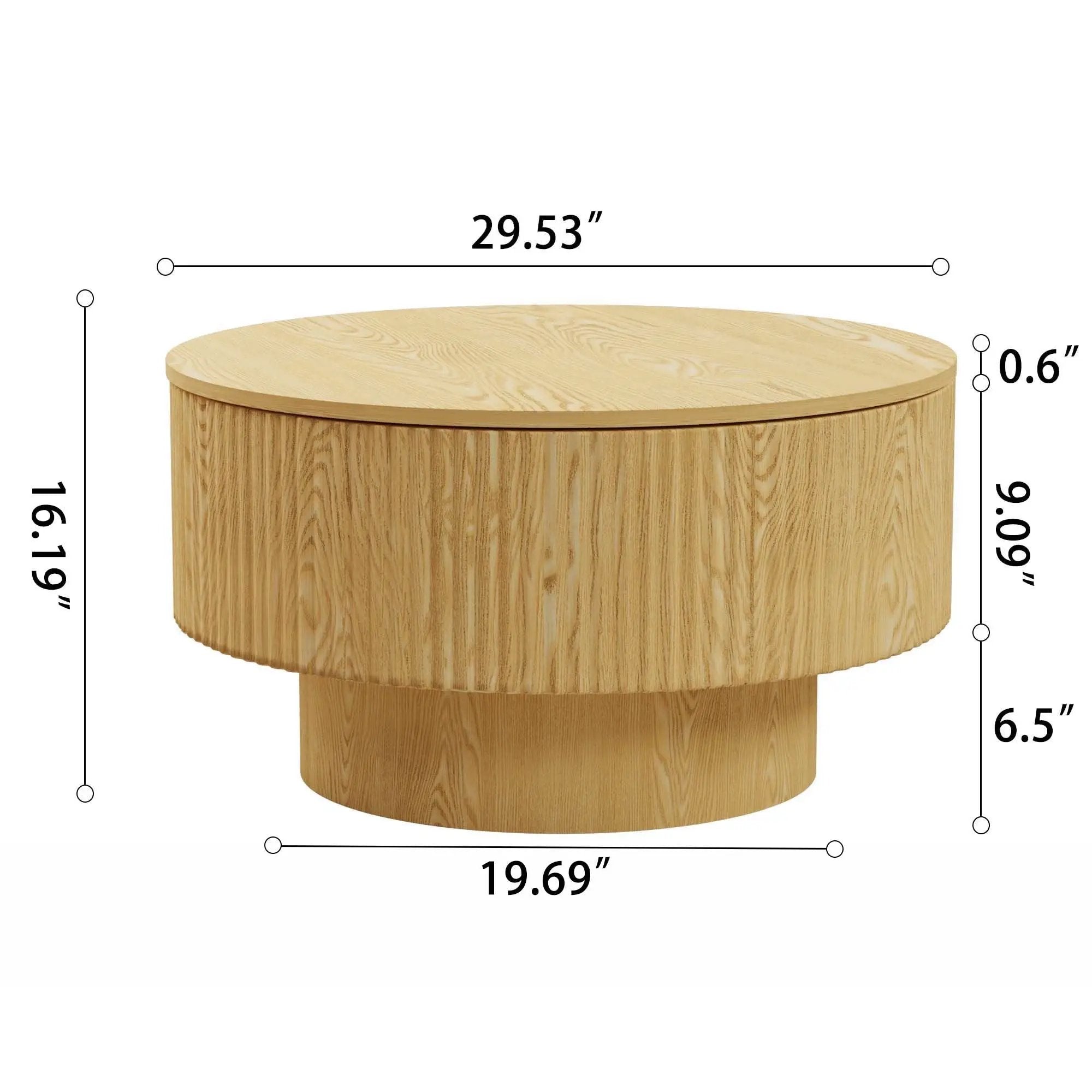 Round Coffee Table With 2 Dining Chairs Set, Ring Striped Design - Beige / Wood by HouseOfZazla