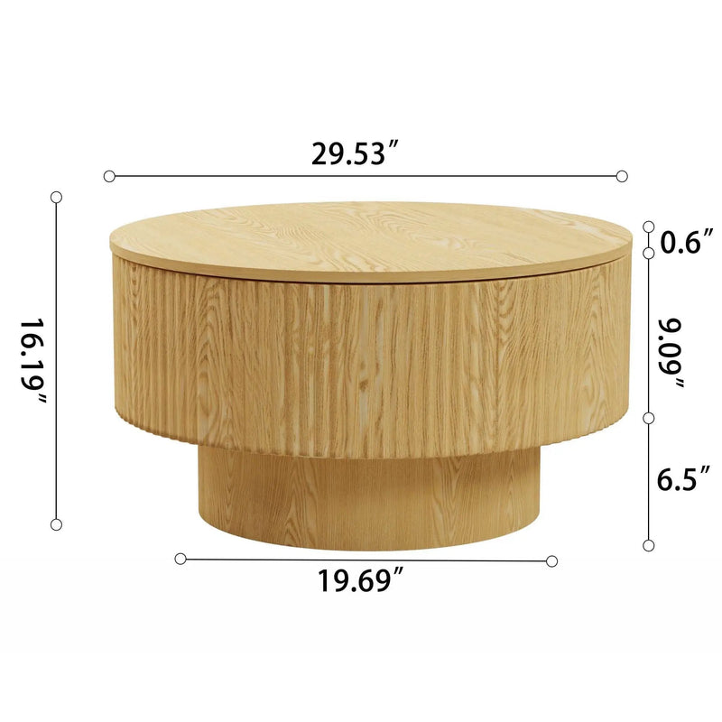 Modern Circular Coffee Table With Stripe Design And Storage Space