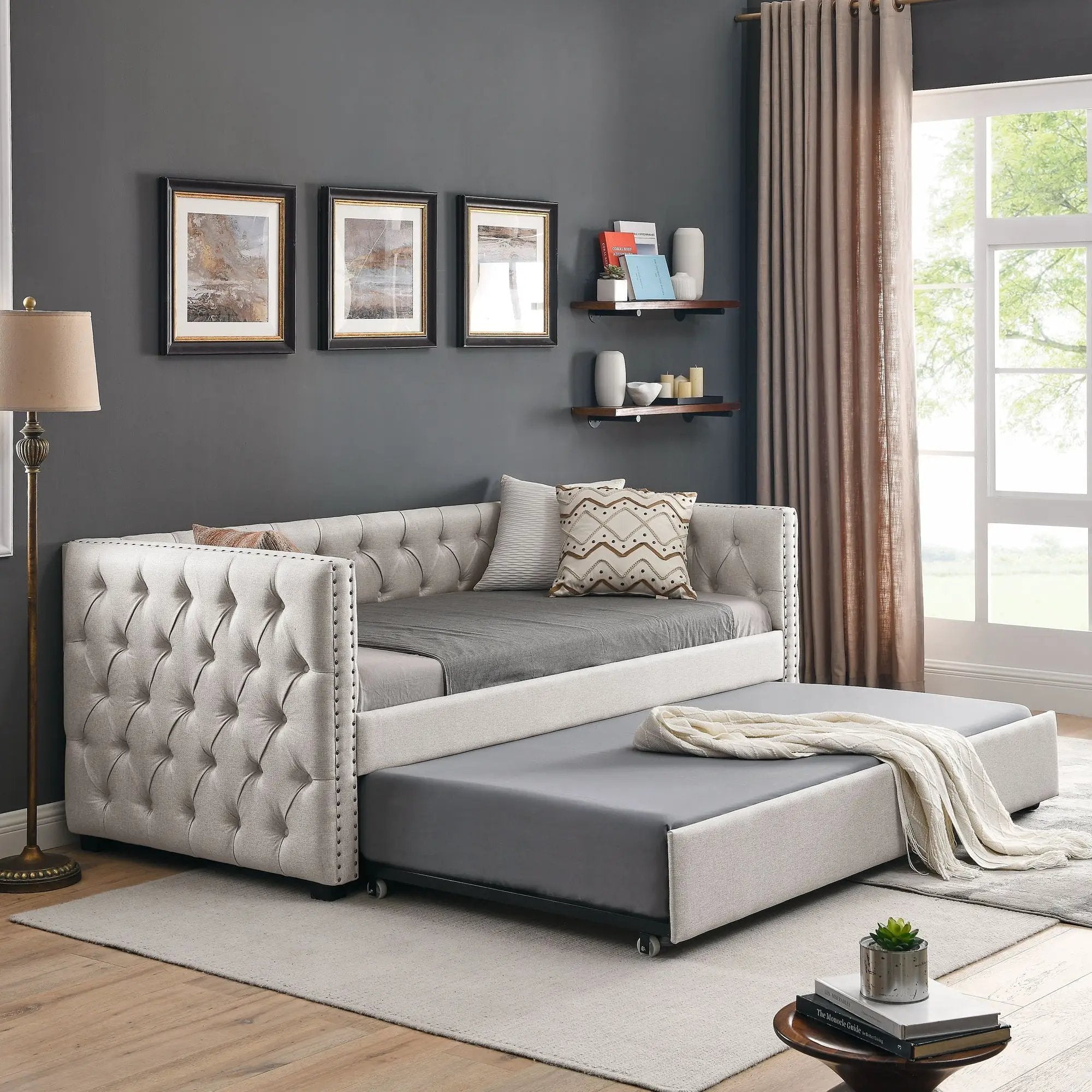 Inspired Upholstered Daybed With Trundle, Button Tufted by HouseOfZazla