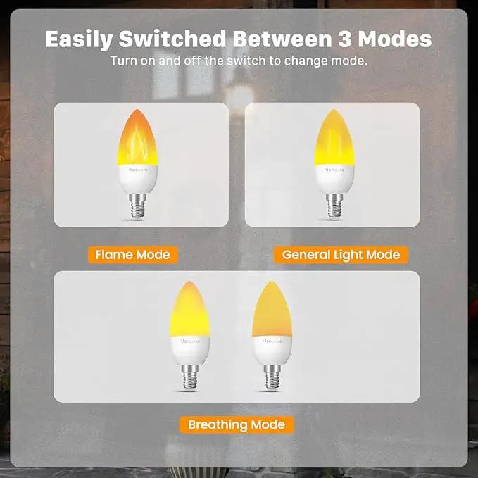 Hompavo 【Upgraded】 LED Flame Light Bulbs, 3 Modes Flickering Light Bulbs, E12 Chandelier Base Candle Fire Light Bulb for Halloween, Christmas, Party, Porch, Indoor & Outdoor Home Decoration - 2 Pack by GreenHaven Gardens