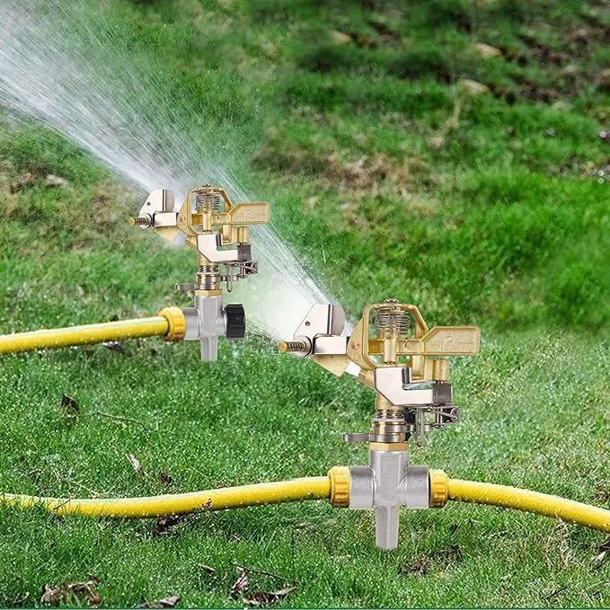 Biswing 1/2 Inch Brass Impact Sprinkler 2 Pack, Heavy Duty Lawn Sprinkler Head with Nozzles, Adjustable 20-360 Degree Large Coverage Pattern, Watering Sprinkler for Grass Patio Garden Irrigation by GreenHaven Gardens