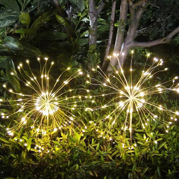 Solar Garden Firework Lights Outdoor Waterproof 2 Pack Solar Powered Art Stake Twinkle Lighting for Outside Decor, 120 LED Sparklers String Lights for Yard Party Decorations (Warm White) by GreenHaven Gardens