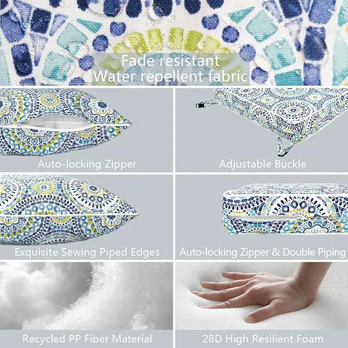 LVTXIII Outdoor Deep Seat Cushion Patio Seat and Back Cushion Set Seasonal Chair Cushion with Removable Cover and Adjustable Buckle for Home and Garden, 24"x24"x4", Delancey Lagoon by GreenHaven Gardens